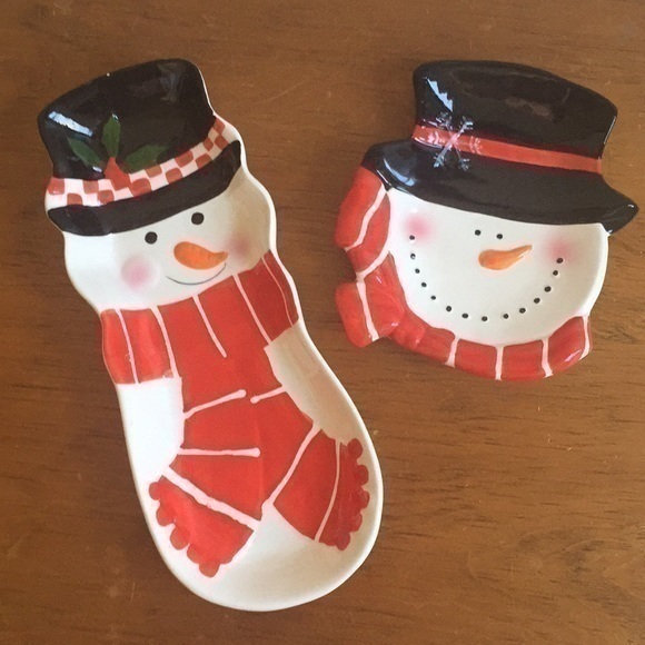Other - $10 SALE Happy Snowman Winter Candy Cookie Dishes Decorative Ceramic 2 Piece Fun